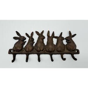 SPI San Pacific International Bunny Rabbit Bronzed Metal 6 Key Hook Hanger 7”